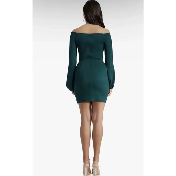 Dress the Population Sheath Long Sleeve Mini Dress M Green V-Neck Bodycon NWT - Picture 3 of 11